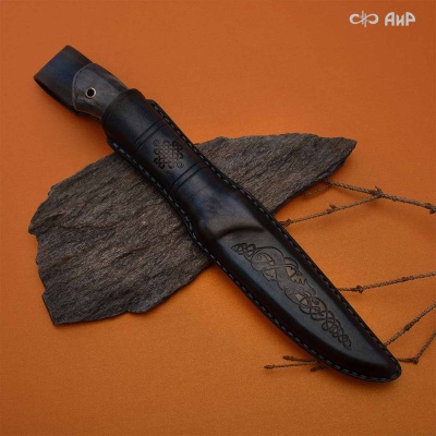 Нож Финка-5, стабилизированная карельская береза лазурная, стабилизированный граб, авторские ножны, Артикул: 38884 - Компания «АиР»