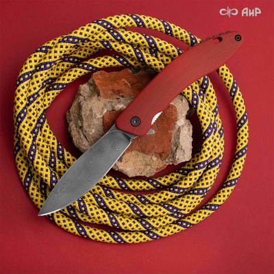 Хантер (G10 красный, кастомная заточка) дамасская сталь ZD-0803, узор твист - Компания «АиР»