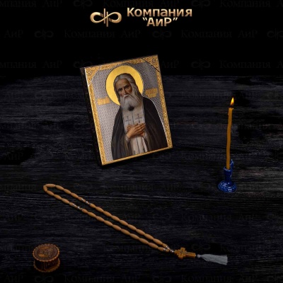 Икона в окладе Преподобный Серафим Саровский с голубыми топазами - Компания «АиР»