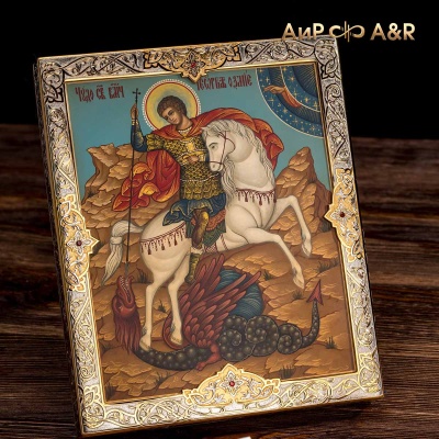 Икона в окладе Святой великомученик Георгий Победоносец, с гранатами, Артикул: 36932 - Компания «АиР»
