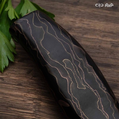 Набор Поварской-3 (композит с латунью и бронзой волны, мокуме гане, авторский кожаный кейс) дамасская сталь ZDI-1016 - Компания «АиР»
