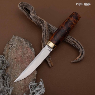 Финка Сканди Мини (стабилизированный кап тополя оранжевый, латунь) - Компания «АиР»