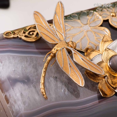 Шкатулка Стрекоза и лотос из яшмы и агата, Артикул: 39044 * - Компания «АиР»