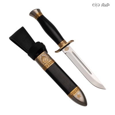  Нож Финка-2 НКВД с золотом, 40Х10С2М, комбинированные ножны, кастомная заточка, Артикул: 38841, 38842, 38843, 38844 - Компания «АиР»