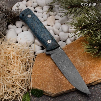 Стриж (стабилизированная карельская береза лазурная) дамасская сталь ZD-0803 - Компания «АиР»