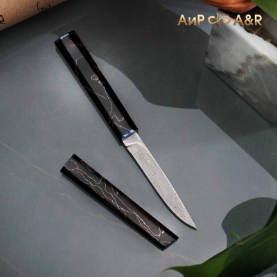 Нож Офисный (композит с алюм., коричневый, ZlaTi), дамасская сталь ZDI-1016 - Компания «АиР»