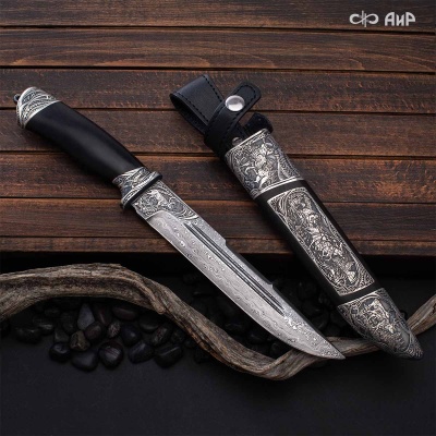 Нож Арсенальный люкс с сюжетом Жизнь на Крайнем Севере, комбинированные ножны, Артикул: 39046 - Компания «АиР»