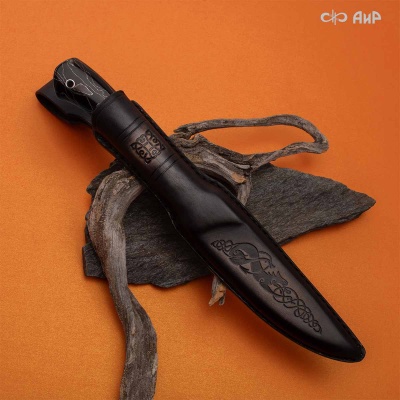 Нож Финка-5, композит с алюминиевой микросеткой волны, коричневый, авторские ножны, Артикул: 38882 - Компания «АиР»