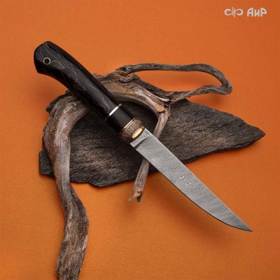 Нож Финка-5, композит с алюминиевой микросеткой волны, коричневый, авторские ножны, Артикул: 38882 - Компания «АиР»