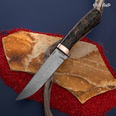 Лиса (композит с латунной и бронзовой микросеткой луна, черный, мокуме гане) дамасская сталь ZDI-1016, узор капля нью - Компания «АиР»