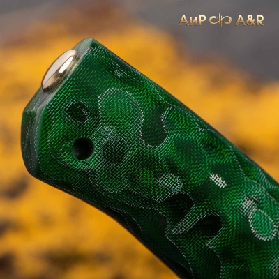Клычок-1 (композит алюмин.микросетка соты, зеленый, мокуме гане) дамасская сталь ZDI-1016, узор ступени - Компания «АиР»