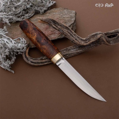 Финка Сканди Мини (стабилизированный кап тополя оранжевый, латунь) - Компания «АиР»