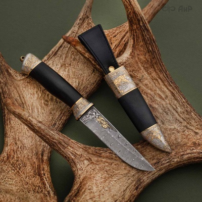 Нож Лиса с сюжетом Стреляй по уткам, комбинированные ножны, Артикул: 37418 - Компания «АиР»
