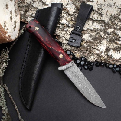 Стриж (композит растительные волокна красный, мозаичные пины) дамасская сталь ZDI-1016 - Компания «АиР»