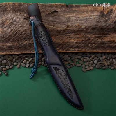 Нож Финка-5, стабилизированная карельская береза лазурная, стабилизированный граб, авторские ножны, Артикул: 38902 - Компания «АиР»