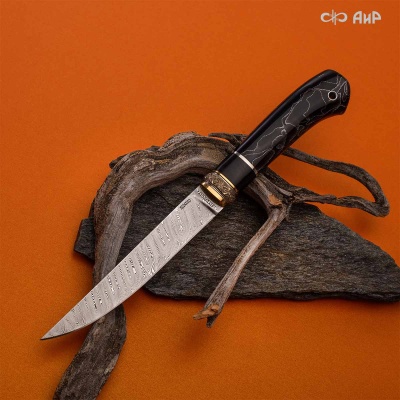 Нож Финка-5, композит с алюминиевой микросеткой волны, коричневый, авторские ножны, Артикул: 38882 - Компания «АиР»