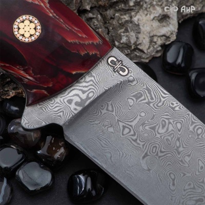 Стриж (композит растительные волокна красный, мозаичные пины) дамасская сталь ZDI-1016 - Компания «АиР»