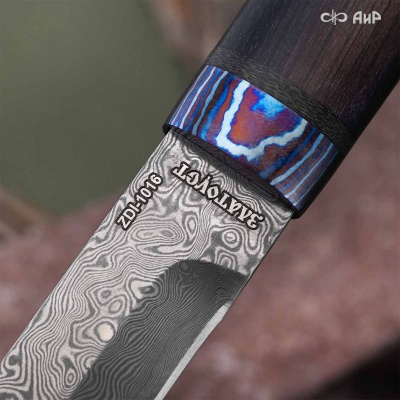 Засапожный-1 (стабилизированный граб, ЗлаТи (ZlaTi), кастомная заточка) дамасская сталь ZDI-1016 - Компания «АиР»