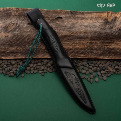 Нож Финка-5, стабилизированный граб, стабилизированный кап клена зеленый, авторские ножны, Артикул: 38903 - Компания «АиР»