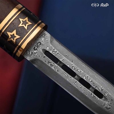  Нож Сигара (ореховый кап, золото, черный никель), дамасская сталь ZDI-1016 - Компания «АиР»