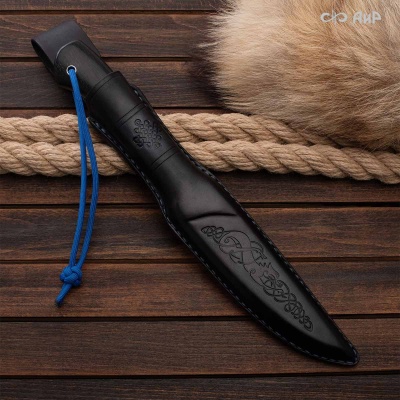 Нож Финка-5, стабилизированный граб, стабилизированный кап клена синий, авторские ножны, Артикул: 38920 - Компания «АиР»