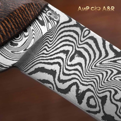 Стриж (стабилизированный платан черный, мозаичные пины, фибра), дамасская сталь ZD-0803, узор большая роза - Компания «АиР»