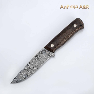 Стриж (стабилизированный платан черный, мозаичные пины, фибра), дамасская сталь ZD-0803, узор большая роза - Компания «АиР»