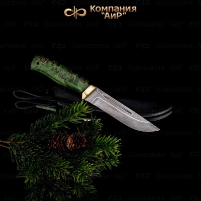 Бекас (стабилизированная карельская береза зеленая, гарда латунь) дамасская сталь ZDI-1016 - Компания «АиР»