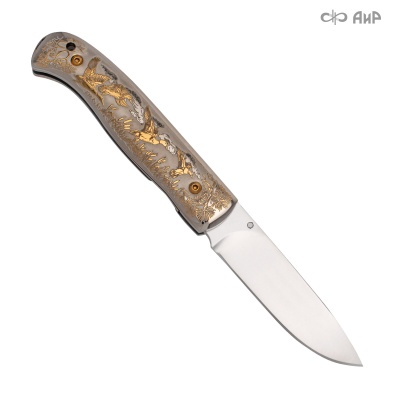  Нож Складной с сюжетом Утки (латунь, золото), сталь 40Х10С2М - Компания «АиР»