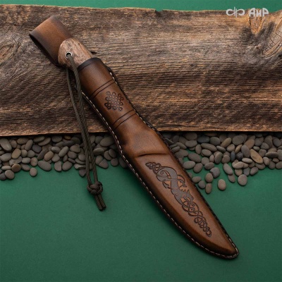 Нож Финка-5, стабилизированная карельская береза коричневая, стабилизированный граб, авторские ножны, Артикул: 38901 - Компания «АиР»