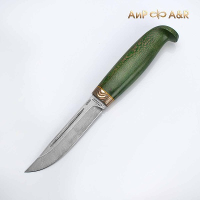 Финка Лаппи (стабилизированный платан зеленый, мокуме гане) дамасская сталь ZDI-1016, узор твист - Компания «АиР»